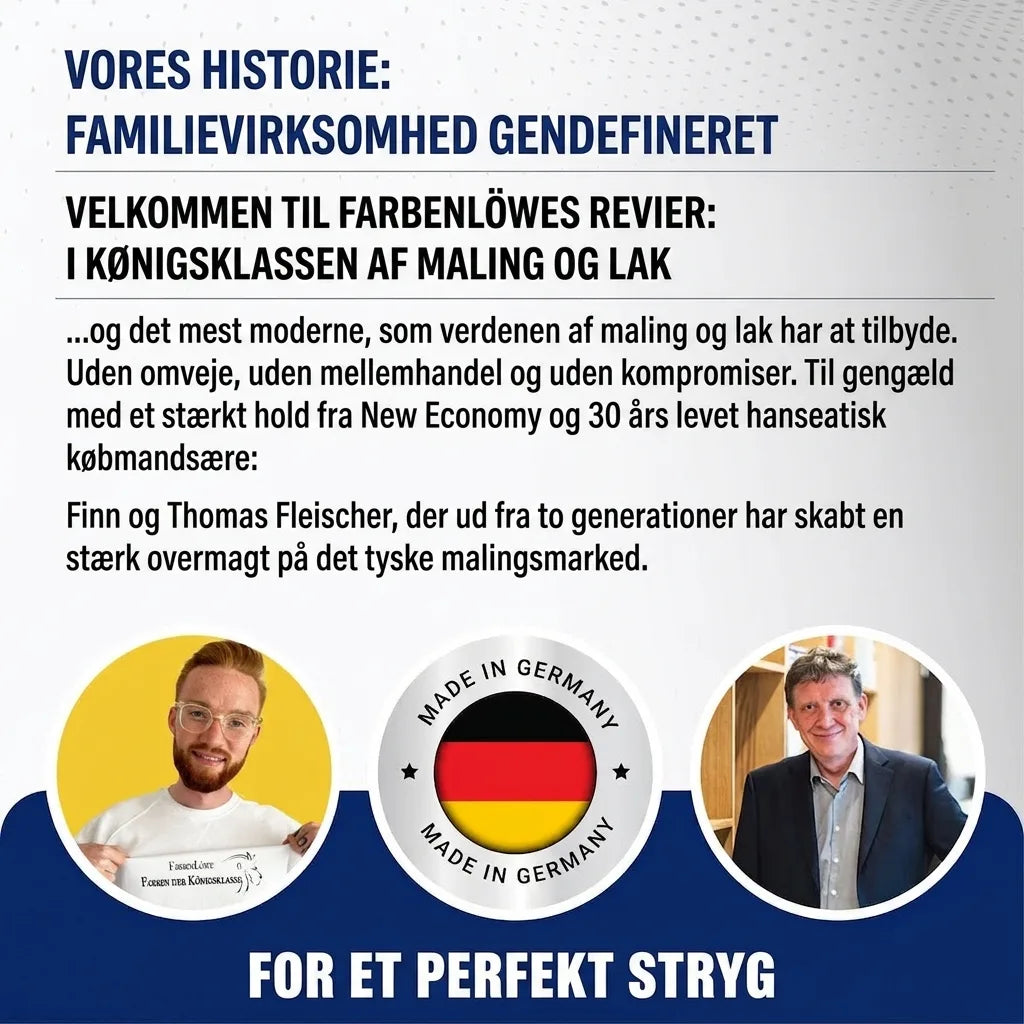 Farbenlöwe familieforetagende, der redefinerer maling og lak, med 'Made in Germany' og stifterne Finn og Thomas.