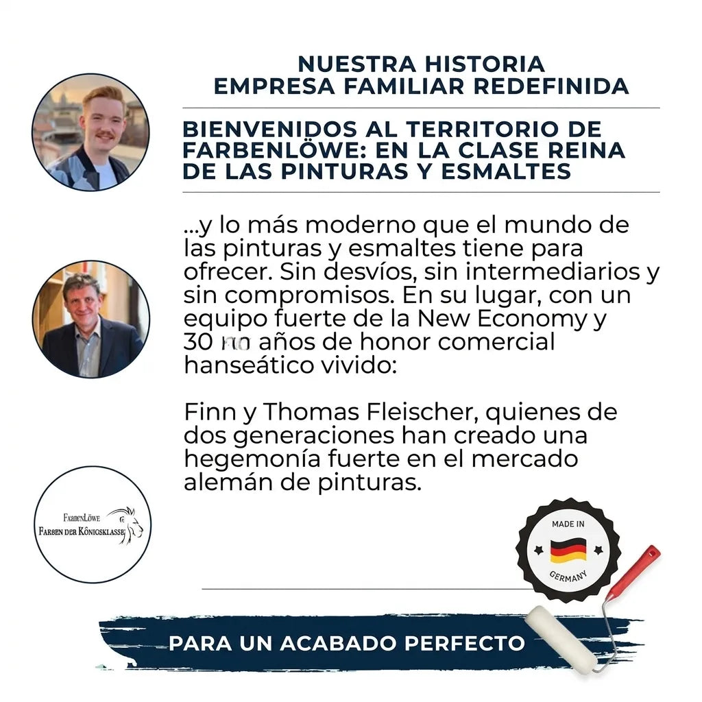 Infografía de Farbenlöwe: historia de empresa familiar alemana de pinturas de alta calidad.