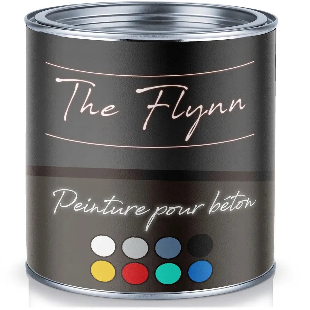 Pot de peinture The Flynn 'Betonfarbe' (peinture à béton) avec différentes options de couleur.
