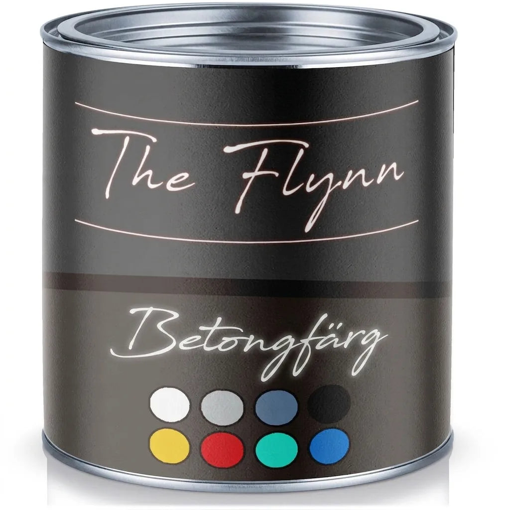 Färgburk The Flynn Betonfärg med urval av färger som vit, grå, blå, svart, gul, röd, turkos och blå.