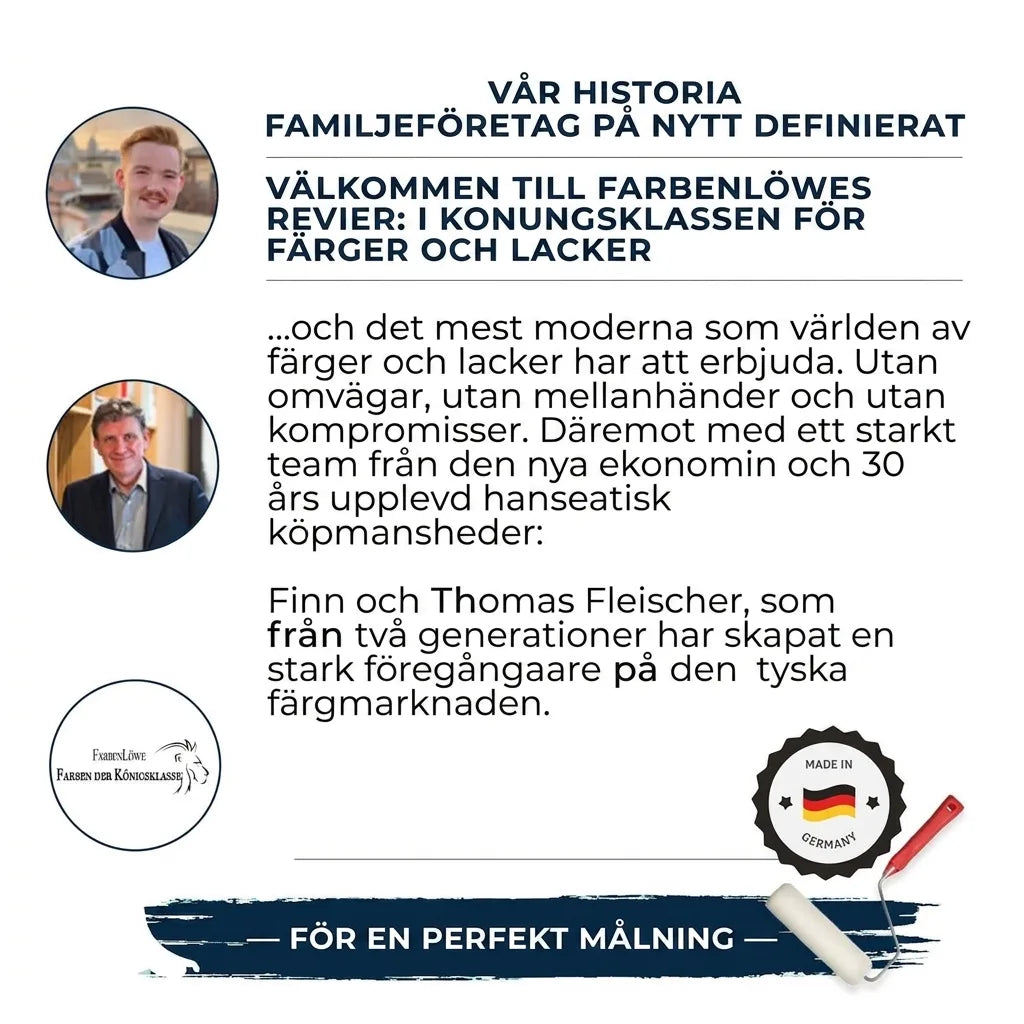 FarbenLöwe familjeföretag, grundare Finn & Thomas Fleischer, om företagets historia, värderingar och målarfärger, Made in Germany.