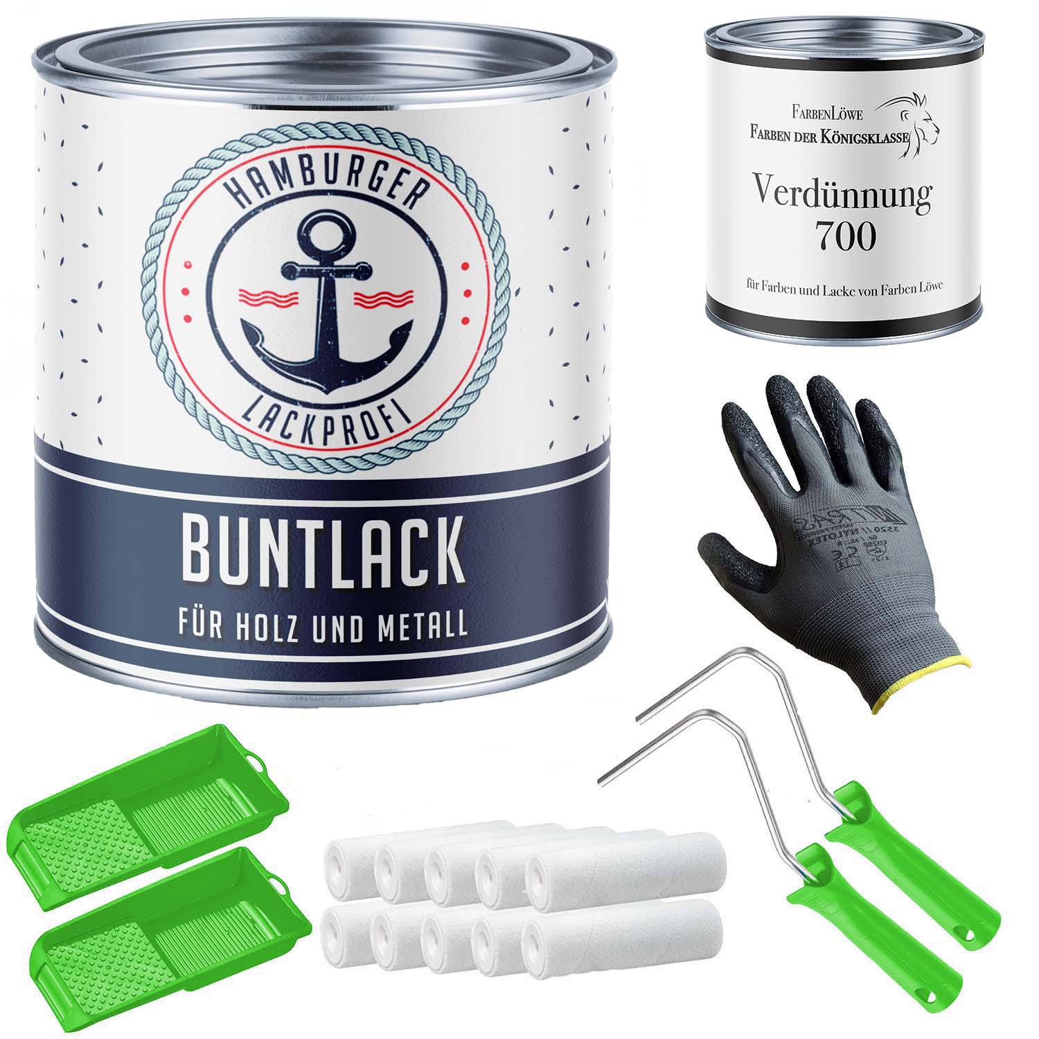 Hamburger Lack-Profi Lacke & Beschichtungen Hamburger Lack-Profi Buntlack mit Lackierset (X300) & Verdünnung (1 L) - 30% Sparangebot