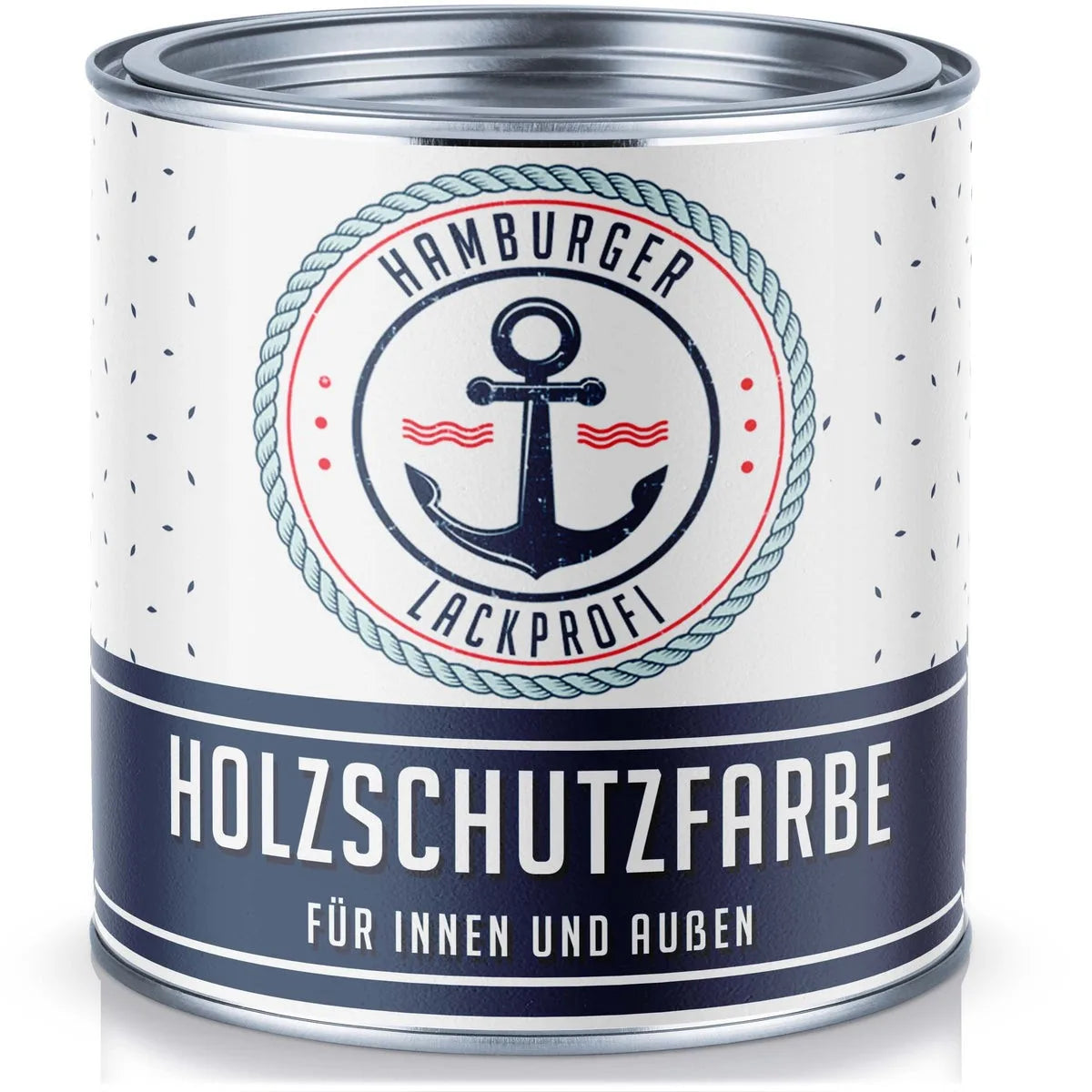 Lata de pintura protectora de madera Hamburger Lackprofi para interior y exterior con ancla náutica.