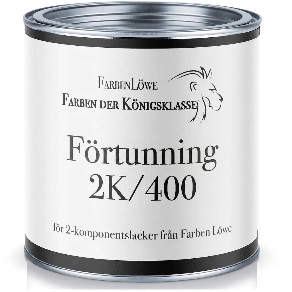 Farben Löwe 2K/400 förtunning i vit burk. För tvåkomponentslack. Kungsklass färgprodukt.