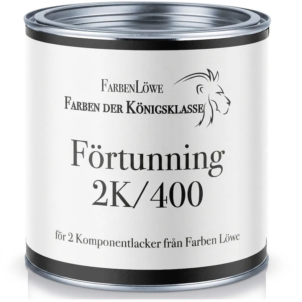 Farben Löwe 2K/400 förtunning i vit burk. För tvåkomponentslack. Kungsklass färgprodukt.