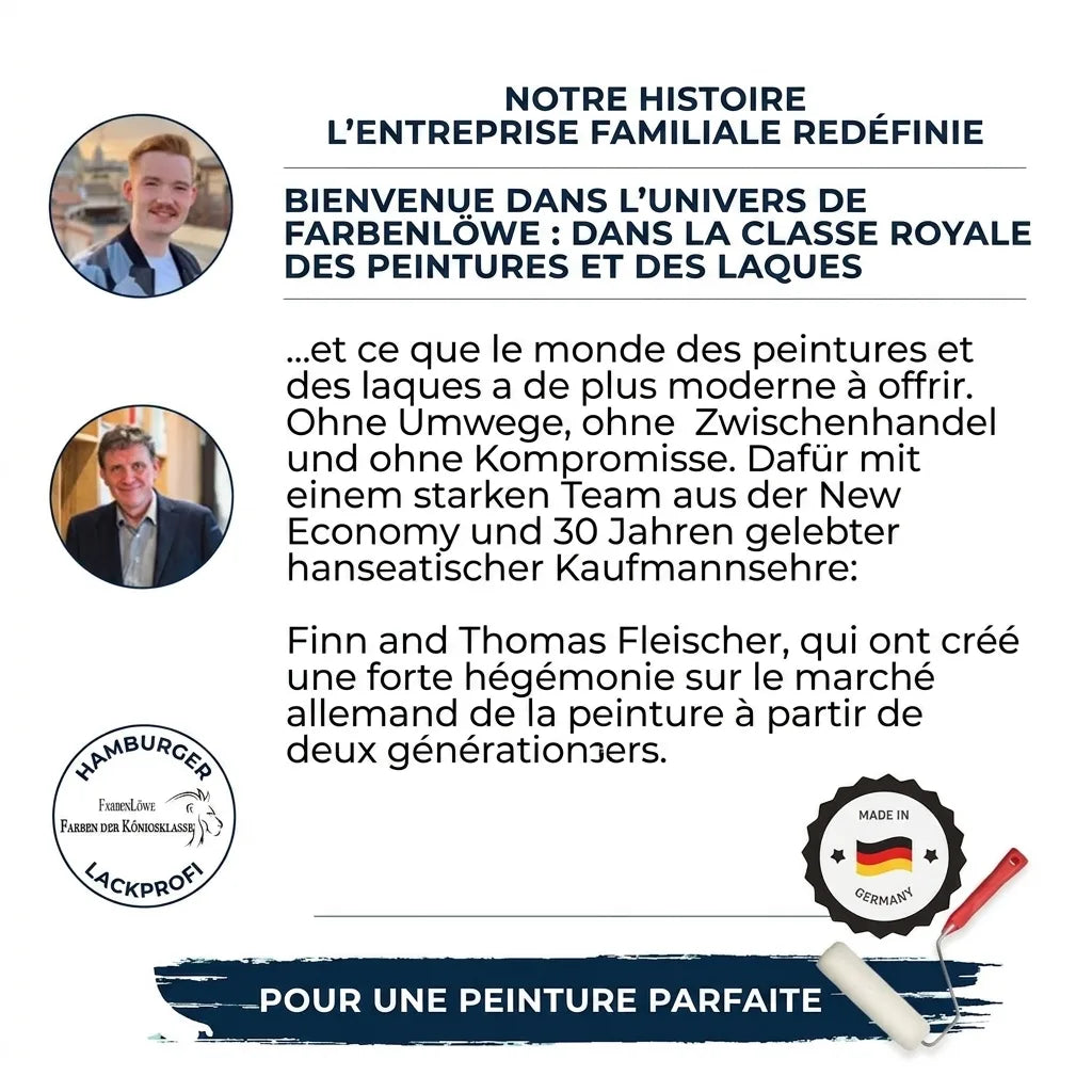Histoire FarbenLöwe: entreprise familiale allemande, peintures et laques haut de gamme pour un rendu parfait.