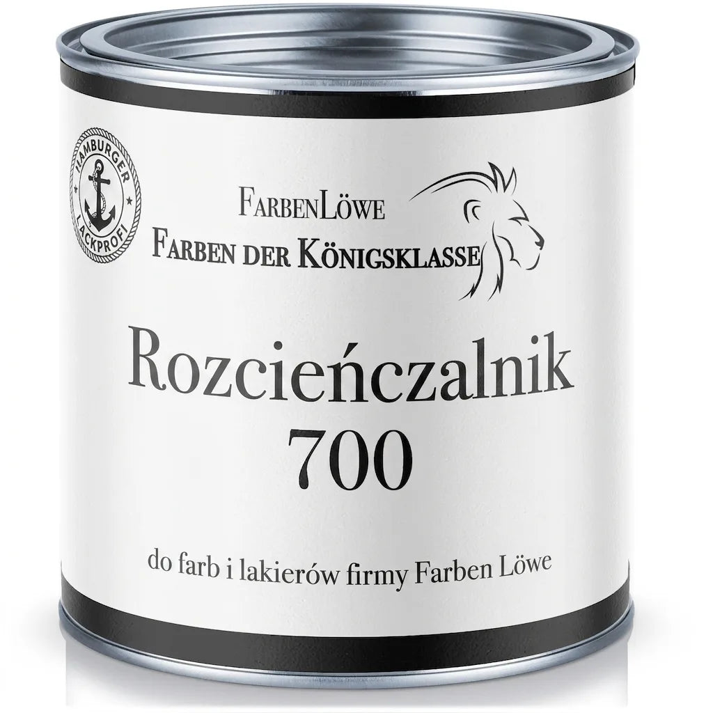 Puszka rozcieńczalnika FarbenLöwe Verdünnung 700 do farb i lakierów, z etykietą i logo lwa.