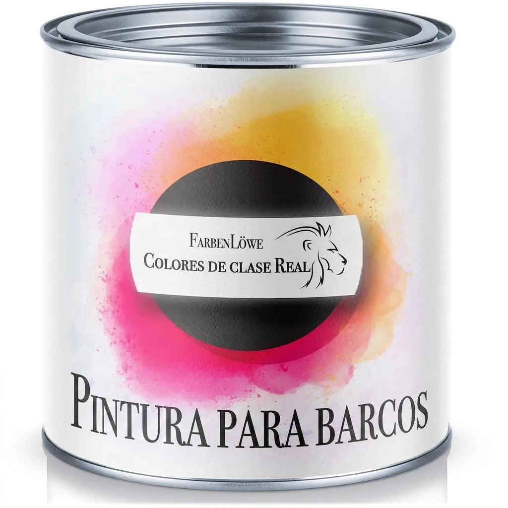 Laca BOOTSLACK de FarbenLöwe para barcos, pintura de clase premium con logo de león y salpicaduras de color.