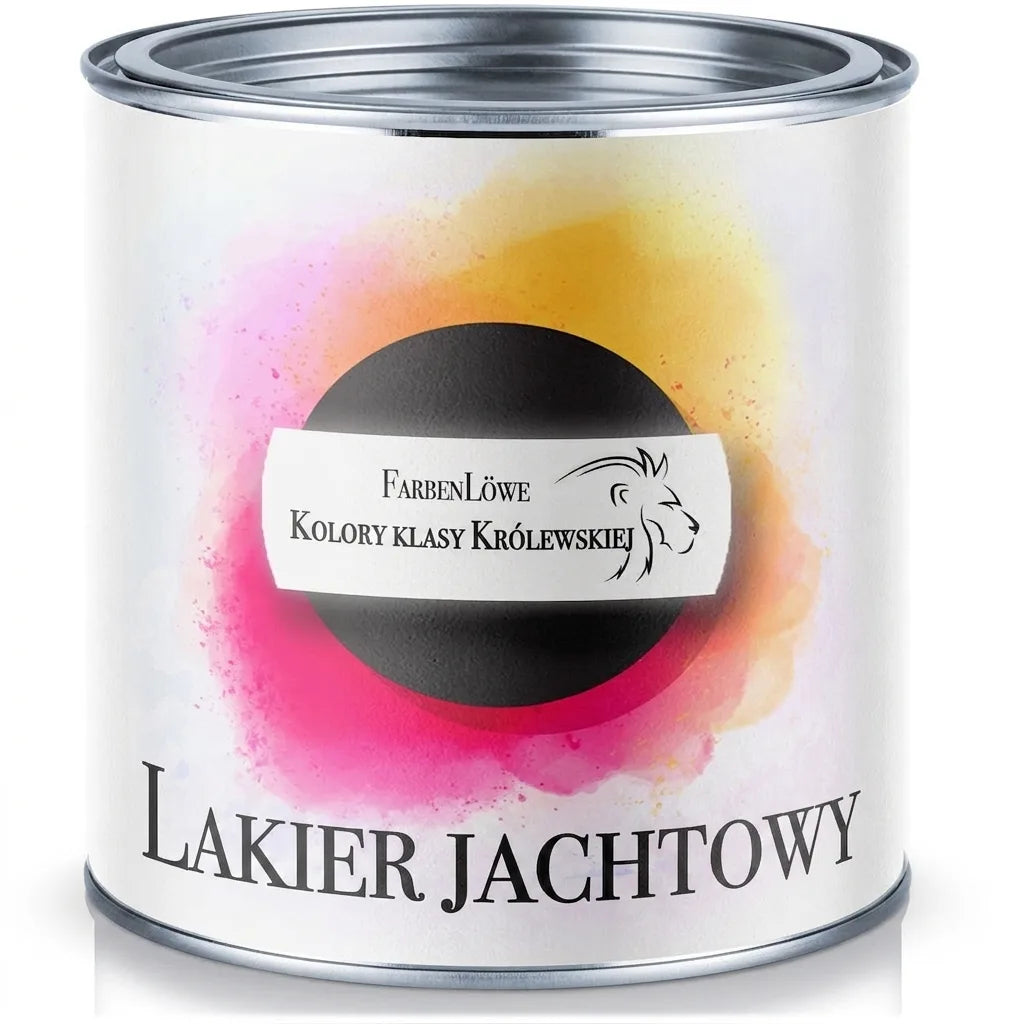 Puszka farby FarbenLöwe do łodzi z napisem „Farby Królewskiej Klasy” i logo lwa.