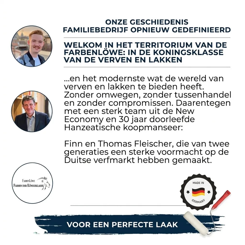 Farbenlöwe familiebedrijf: Finn & Thomas Fleischer bieden koningsklasse verf & lak, direct en Made in Germany.