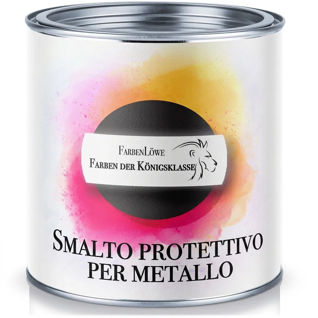 Vernice protettiva per metalli FarbenLöwe in barattolo, colori della classe reale.