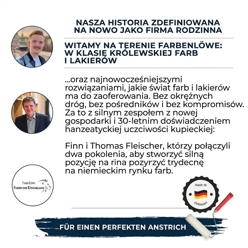 Farbenlöwe: Niemiecka rodzinna firma, farby i lakiery premium. Finn i Thomas Fleischer. Historia i wartości.