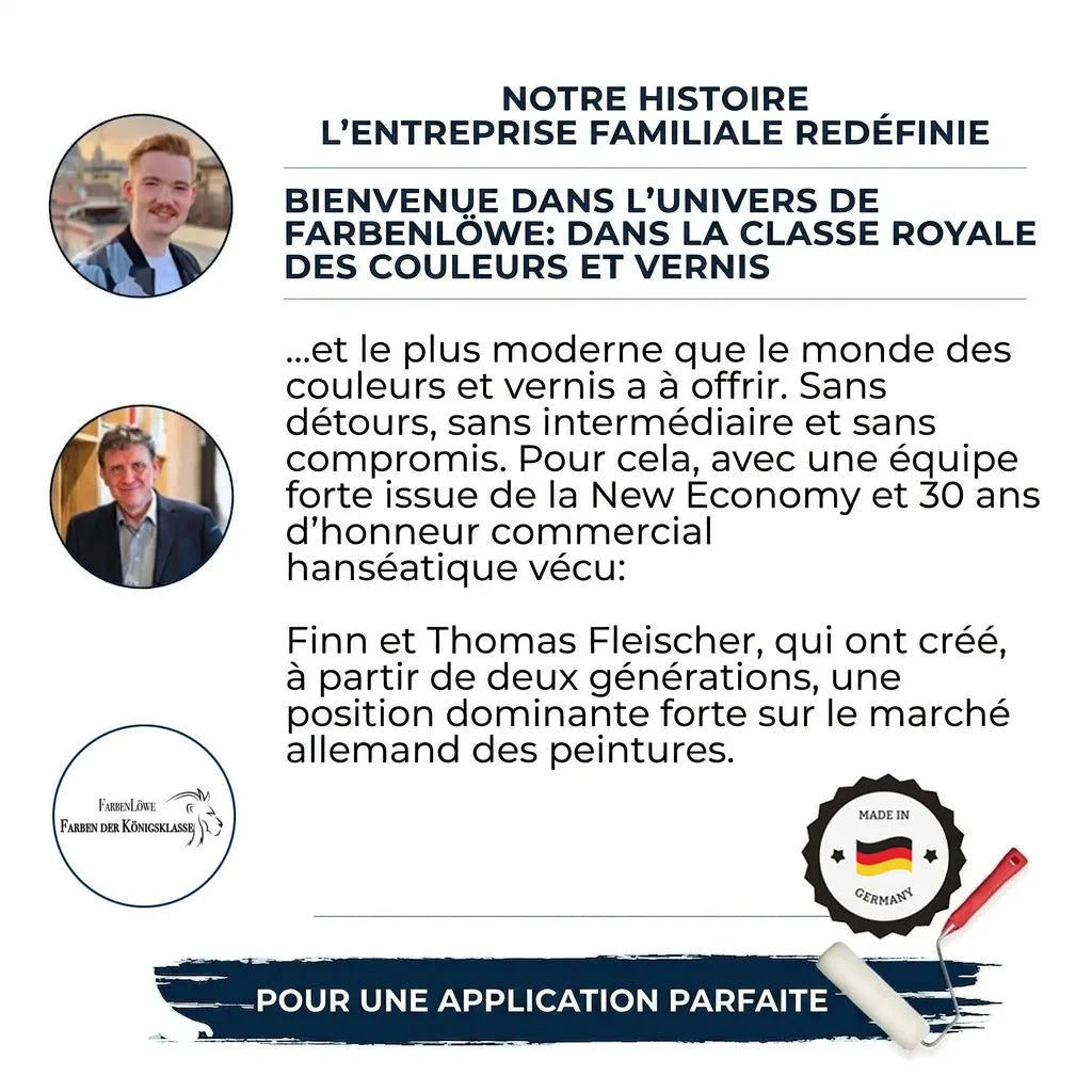 Image promotionnelle d'une entreprise familiale allemande de peinture, présentant son histoire et ses fondateurs.