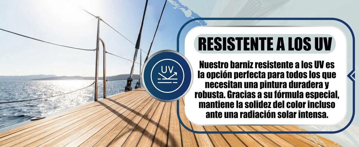 Laca UV-resistente para cubierta de barco, protege el color bajo el sol intenso.