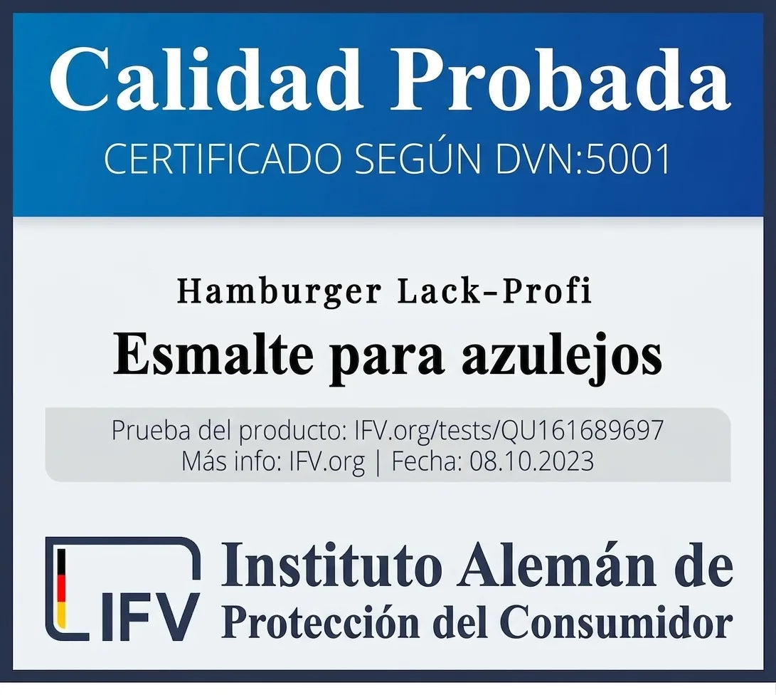 Sello de calidad alemán: Esmalte para azulejos "Hamburger Lack-Profi", certificado DVN:5001 por el IFV.