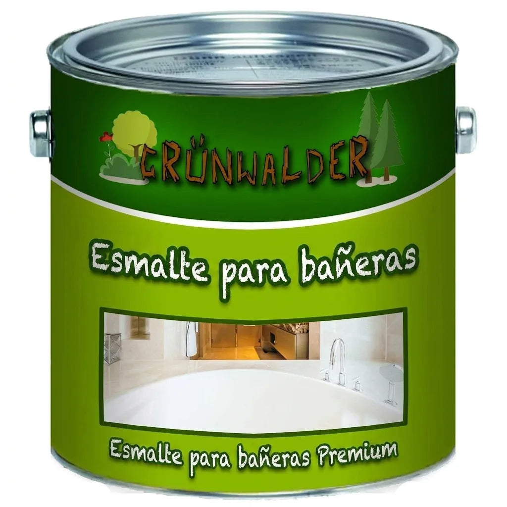 Bote de pintura Grünwalder para bañeras. Esmalte premium verde para bañeras.