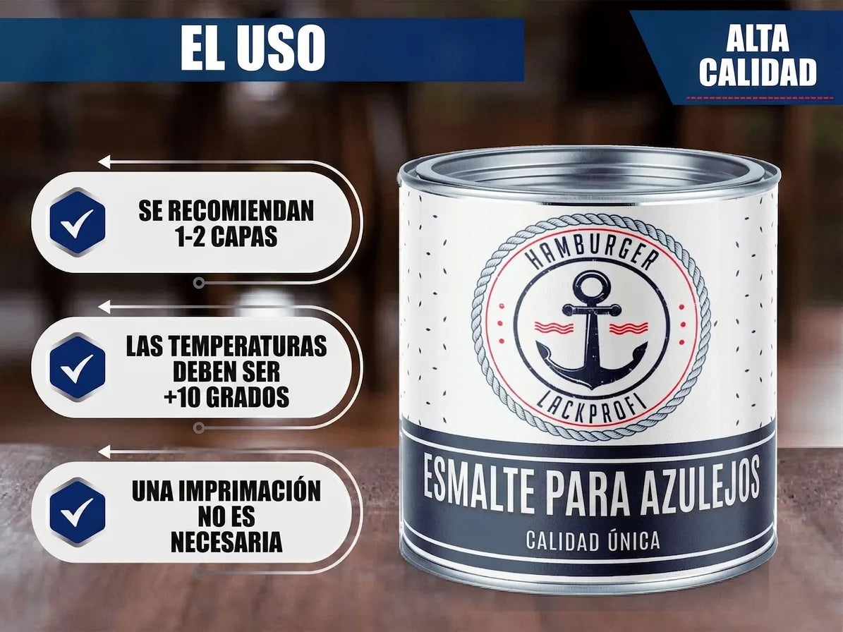Pintura para azulejos Hamburger Lackprofi con instrucciones de uso: 1-2 capas, +10°C, sin imprimación. Alta calidad.
