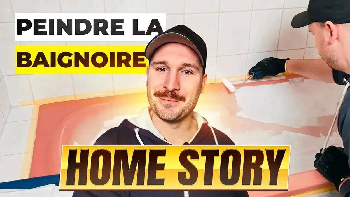 Peindre sa baignoire: Un homme rénove sa salle de bain en appliquant de la peinture blanche sur une baignoire. Tutoriel DIY.