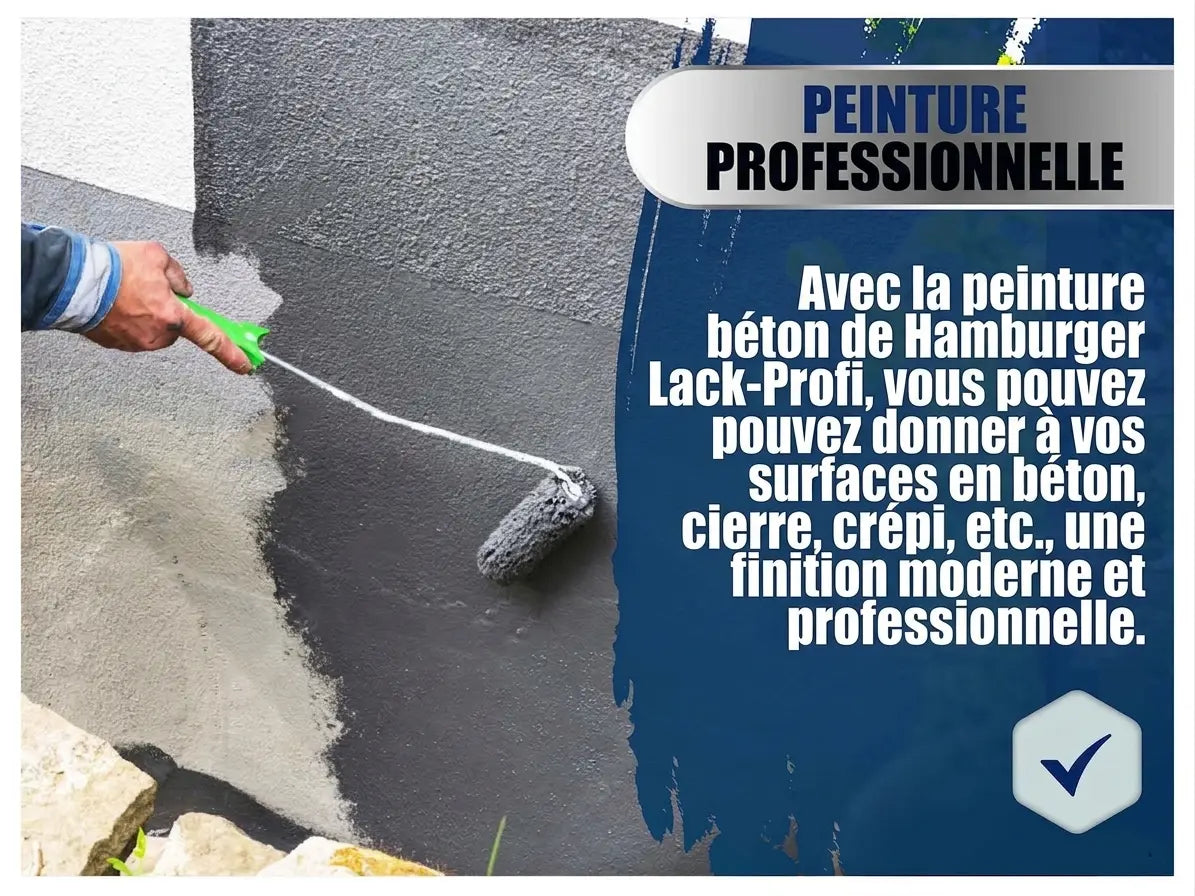 Application de peinture béton Profi sur un mur. Idéale pour béton, ciment, pierre, enduit. Finition moderne.