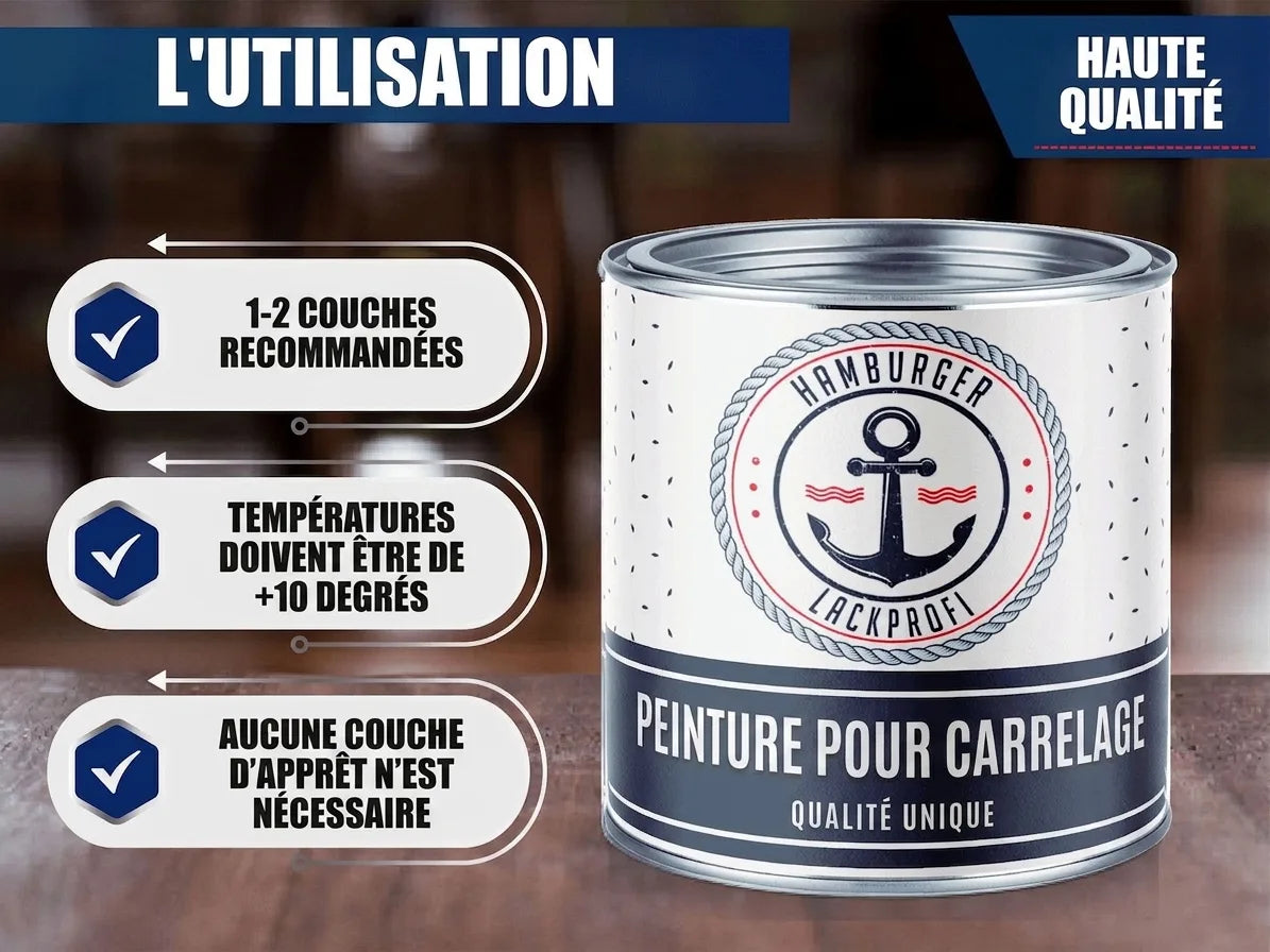 Pot de peinture pour carrelage Hamburger Lackprofi avec instructions d'application et mention de haute qualité.