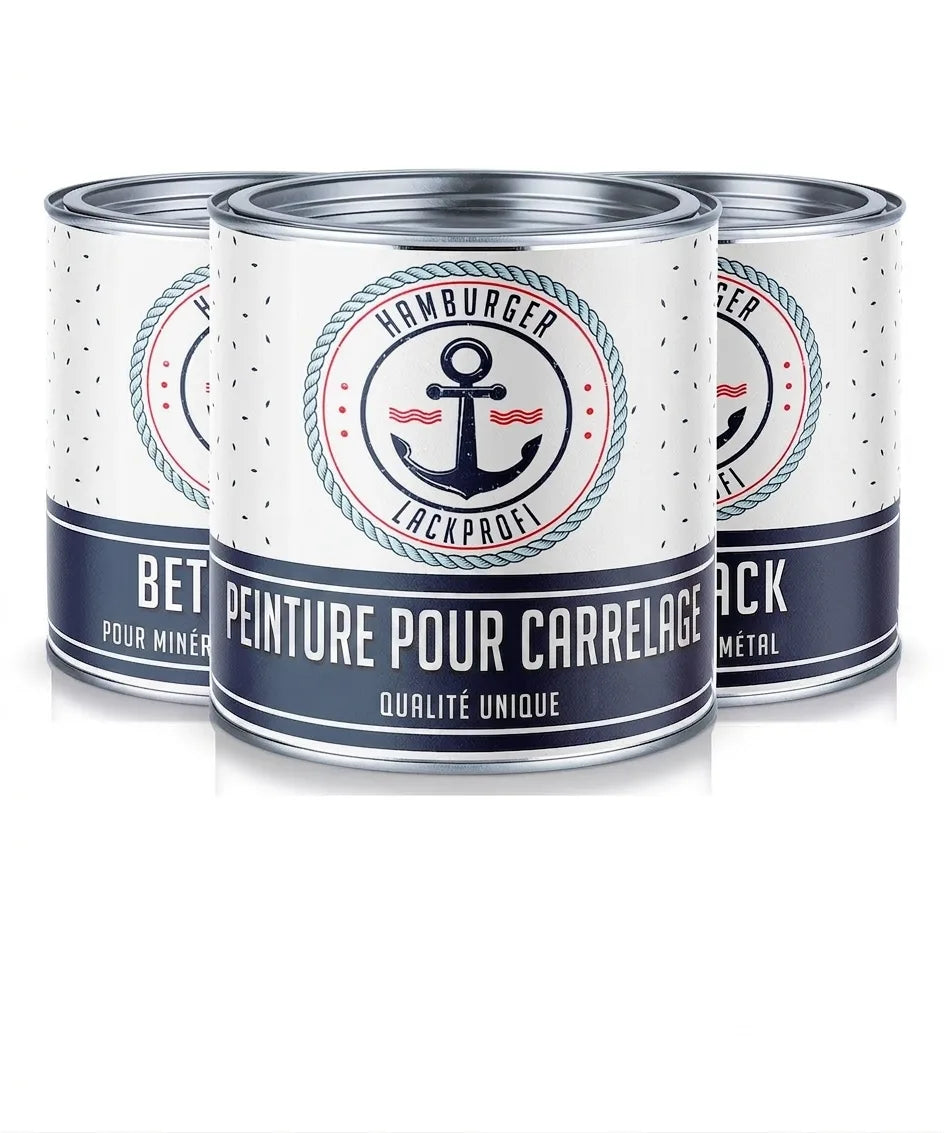 Trois pots de peinture carrelage (Fliesenlack) Hamburger Lackprofi, design ancre marine. Qualité unique.
