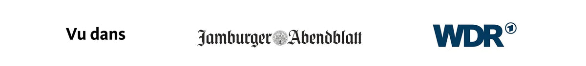 Logos de médias allemands (Hamburger Abendblatt, WDR) avec 'Bekannt aus' (connu de).