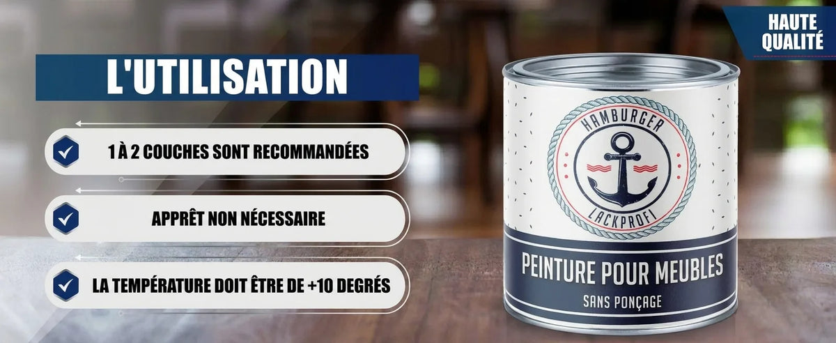 Pot de peinture Hamburger Lackprofi pour meubles, avec instructions: 1-2 couches, sans apprêt ni ponçage, haute qualité.