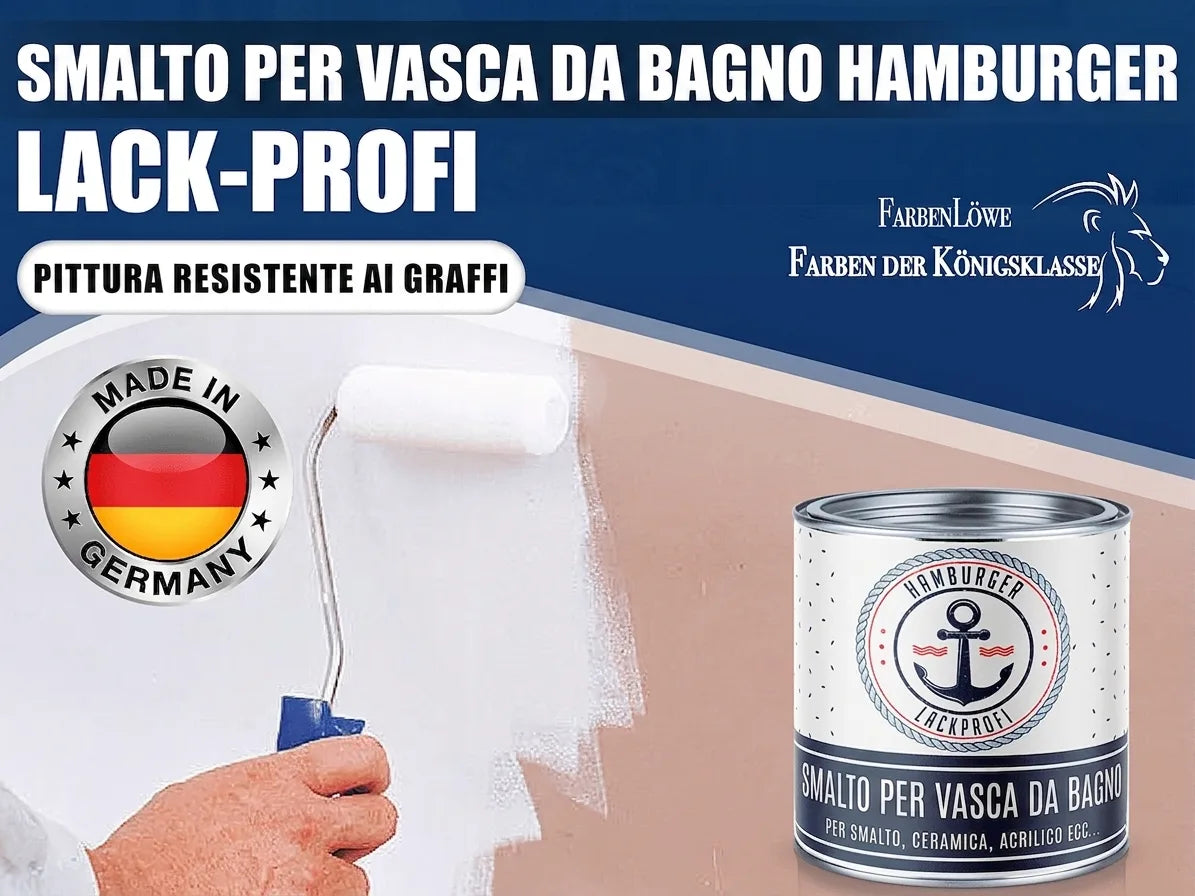Vernice per vasca da bagno Hamburger Lack-Profi, resistente ai graffi, applicazione con rullo, Made in Germany.