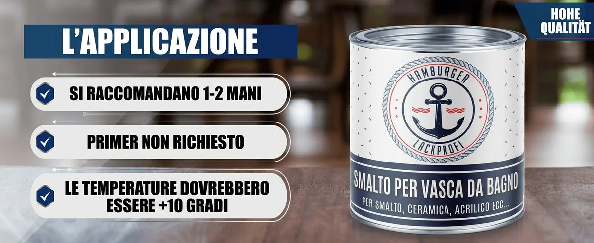 Istruzioni d'uso vernice per vasca da bagno: 1-2 mani, senza primer. Adatta a smalto, ceramica, acrilico. Alta qualità.