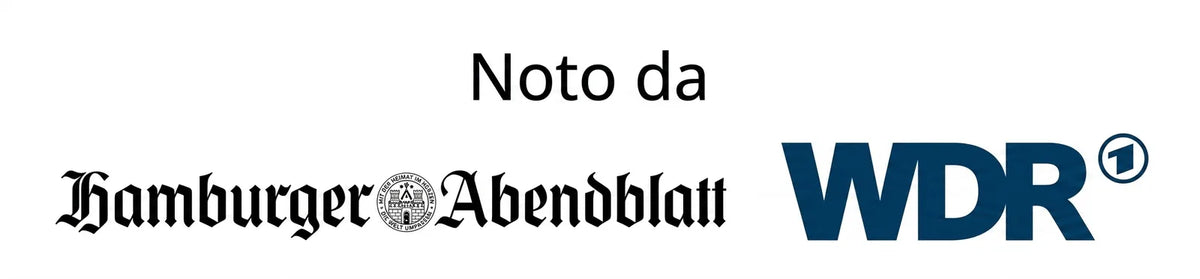 Loghi di Hamburger Abendblatt e WDR, noti media tedeschi, con la scritta "Conosciuto da".