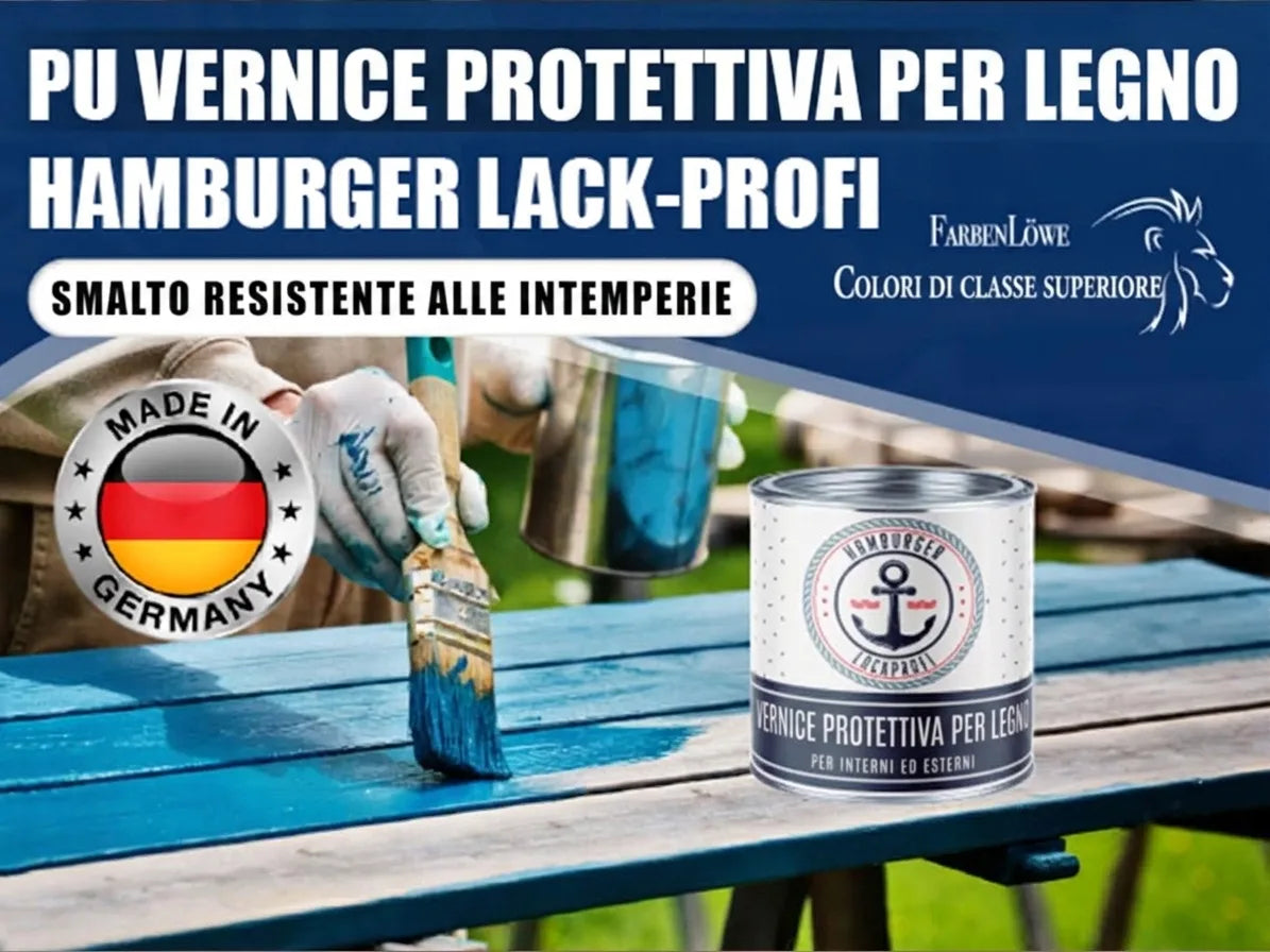 Vernice protettiva per legno blu Hamburger Lack-Profi Made in Germany. Resistente alle intemperie.