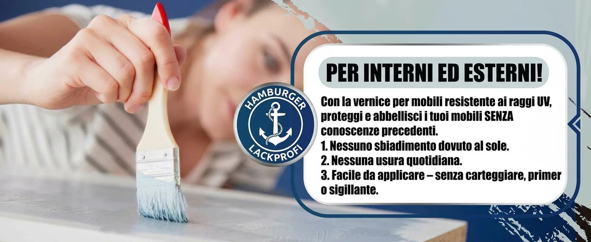 Pittura per mobili resistente ai raggi UV per interni ed esterni. Facile applicazione senza levigare né primerizzare.