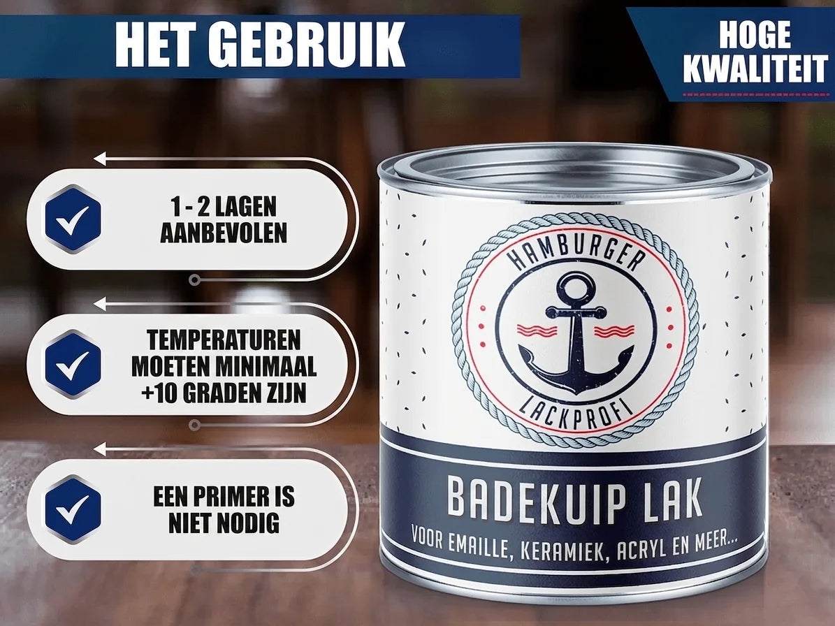 Blik Hamburger Lackprofi badkuipverf (wit) voor email, keramiek, acryl. Gebruik: 1-2 lagen, vanaf +10°C.