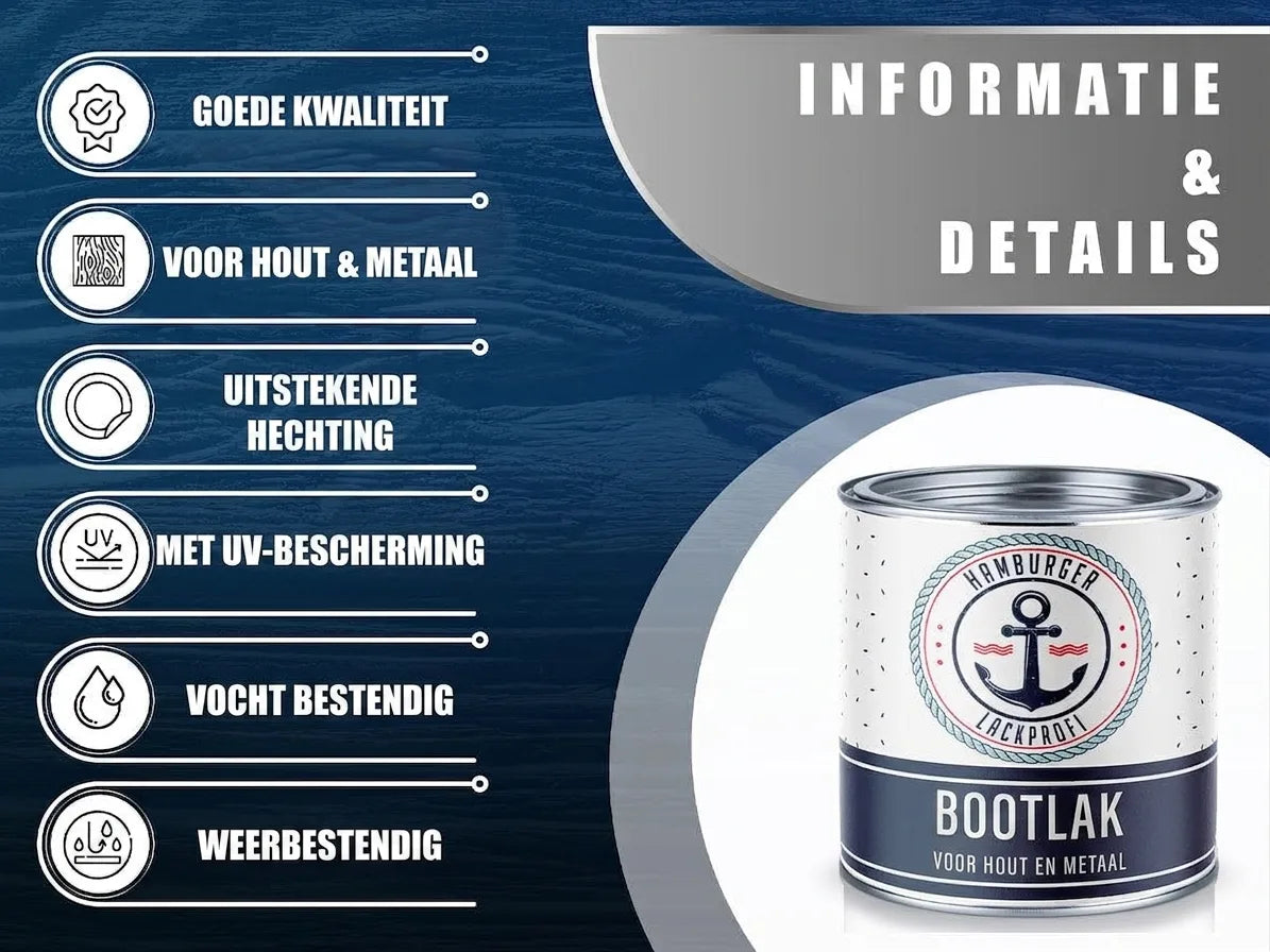 Hamburger Lackprofi bootlak voor hout en metaal. Goede kwaliteit, UV-bescherming, vocht- en weerbestendig.