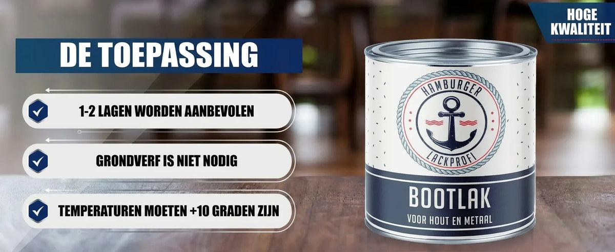Afbeelding van Hamburger Lackprofi Bootslack voor hout en metaal. Toepassing: 1-2 lagen, geen grondverf, >10°C.