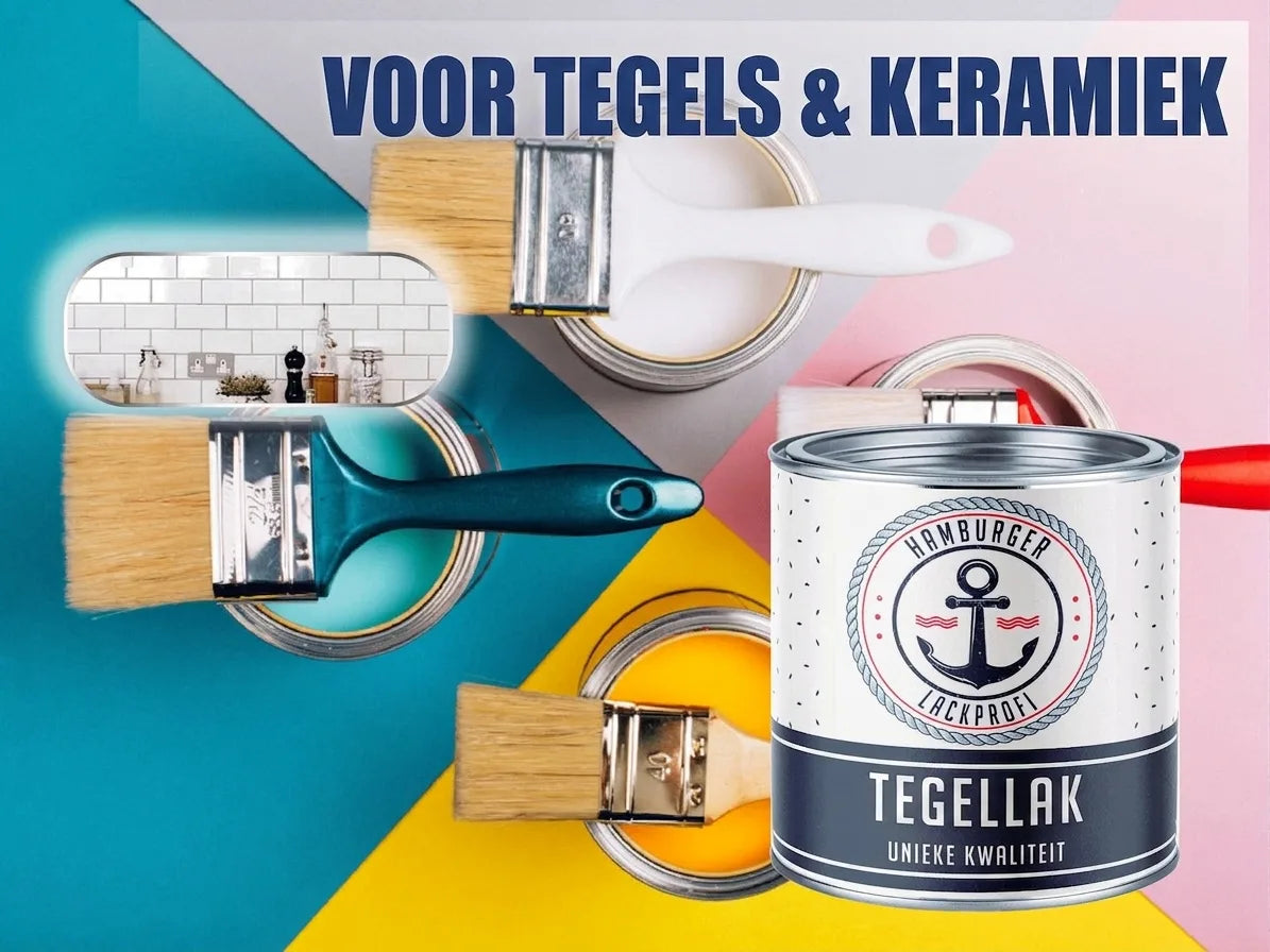 Tegellak: verfblikken en kwasten voor het renoveren van tegels in keuken of badkamer. Voor tegels en keramiek.