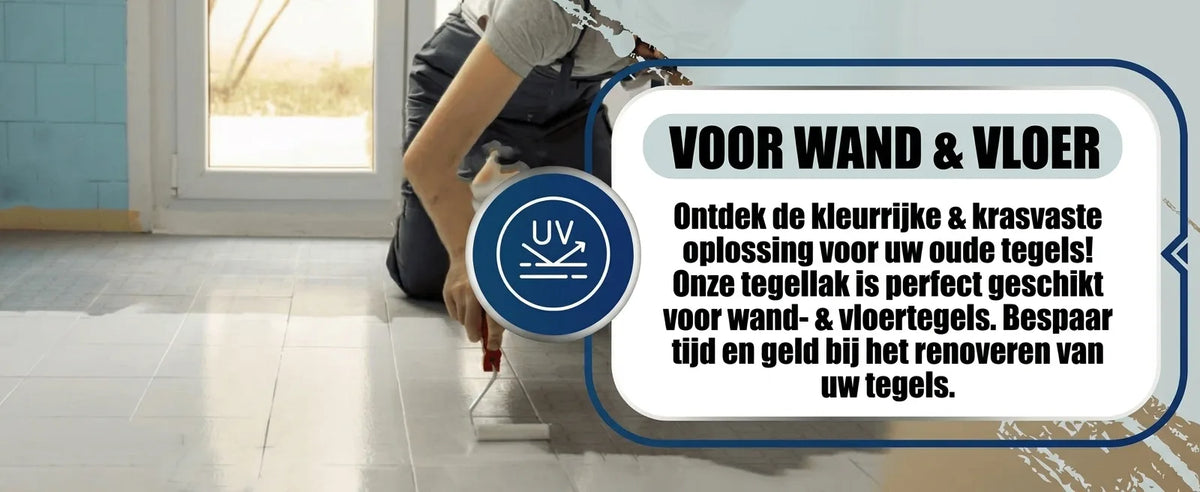 Man schildert vloertegels wit. Krasbestendige tegelverf voor wand- & vloertegels; UV-bestendig.
