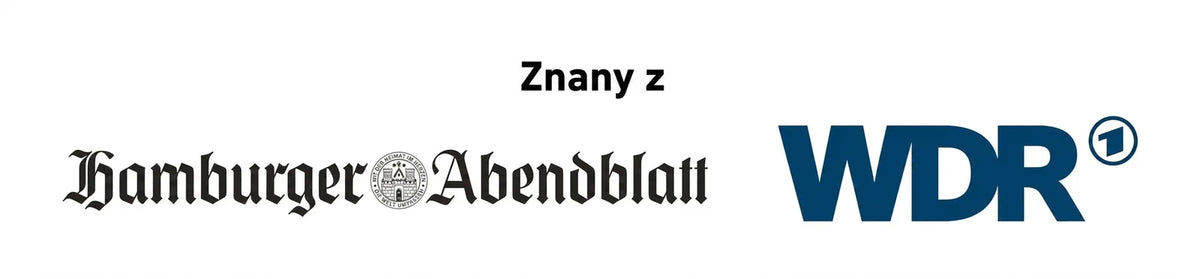 Napis 'Znany z' oraz logotypy Hamburger Abendblatt i WDR 1.