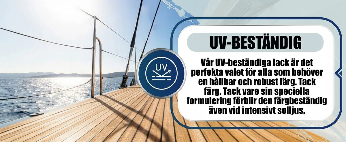 UV-beständig lack för båtdäck. Skyddar mot solen och behåller färgen även vid intensiv solstrålning.