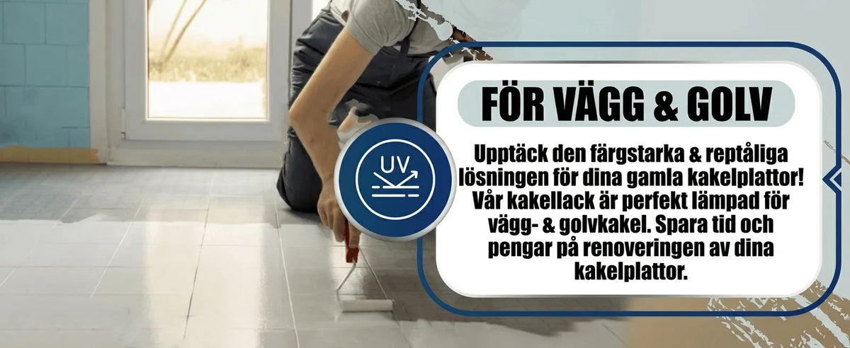 Person målar golvplattor med UV-resistent kakelfärg. Färgglad & reptålig lösning för vägg- & golvplattor.