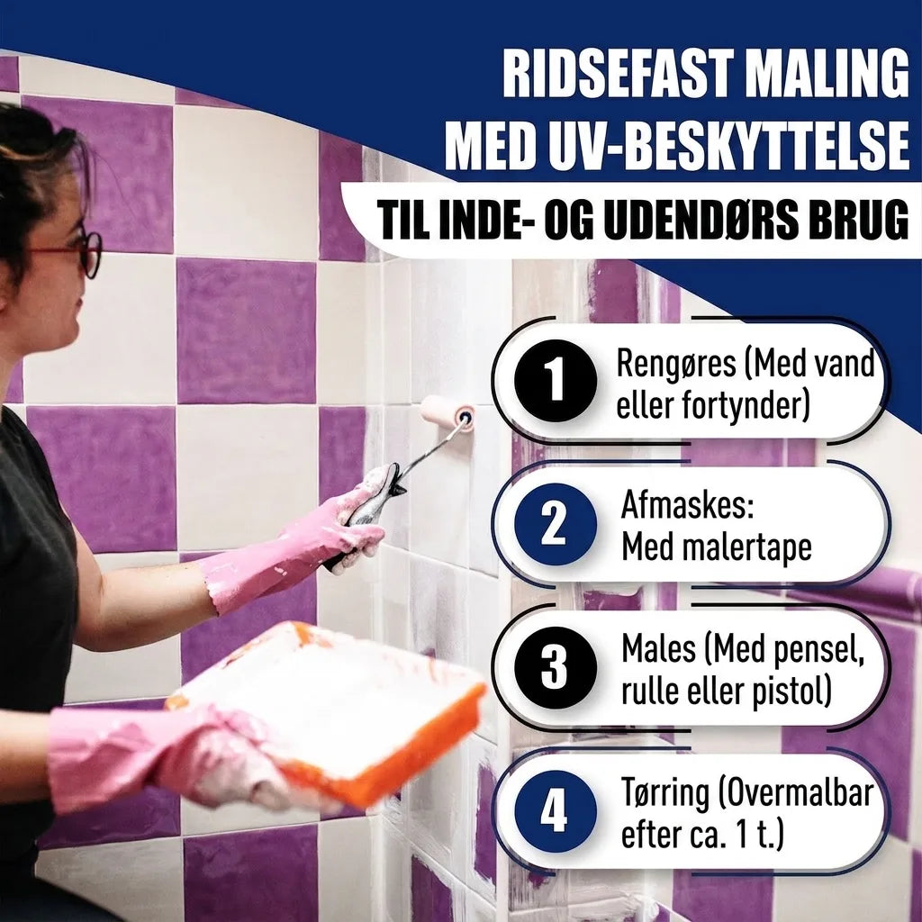 Kvinde maler væg. Trin-for-trin guide til ridsefast maling med UV-beskyttelse til inde og ude.
