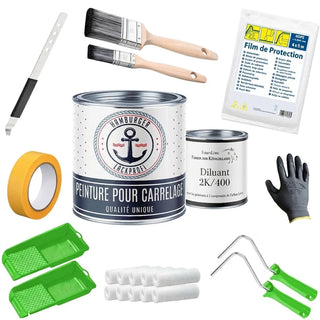 Peinture pour carrelage Rundumsorglos-Set - peinture carrelage sans ponçage avec accessoires XXL - Hamburger Lack-Profi