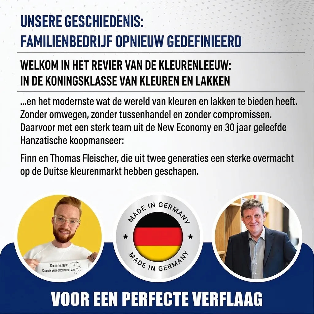 Duitse kleuren- en lakspecialist Farbenlöwe, familiebedrijf van Finn & Thomas Fleischer, staat voor kwaliteit "Made in Germany".