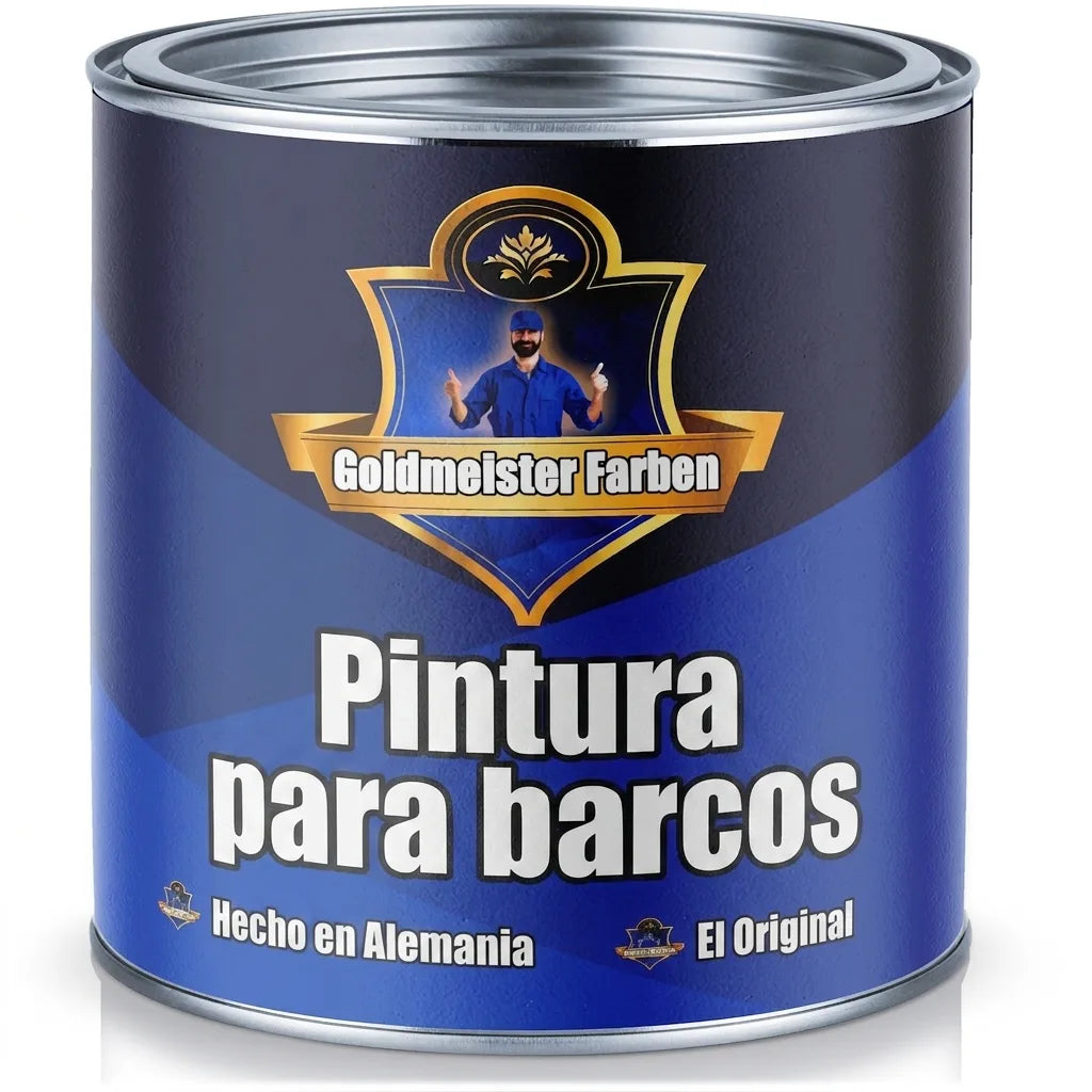 Envase de pintura azul Goldmeister Farben para barcos, Bootslack, Made in Germany, Das Original.