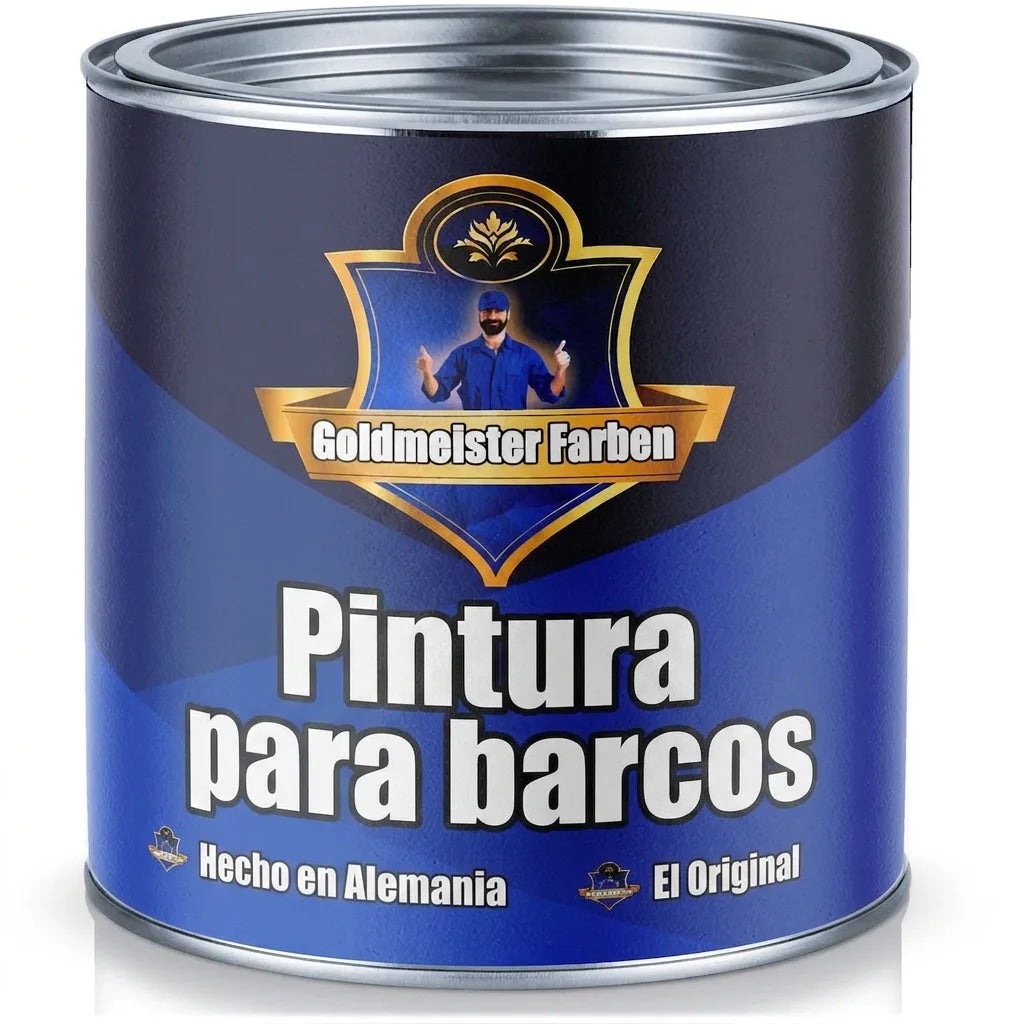 Envase de pintura azul Goldmeister Farben para barcos, Bootslack, Made in Germany, Das Original.