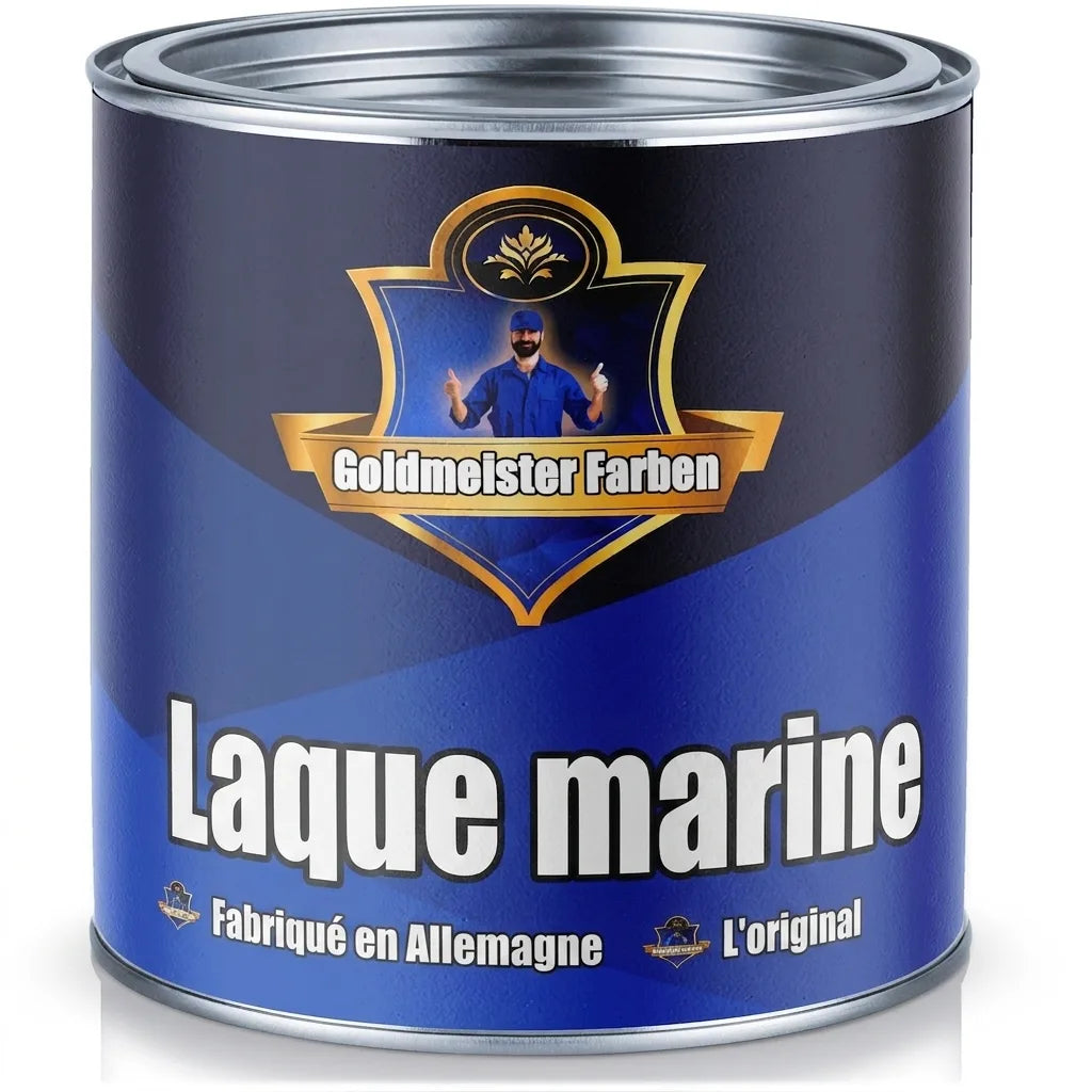 Pot de peinture bleu Goldmeister Farben Bootslack, Fabriqué en Allemagne, L'Original.