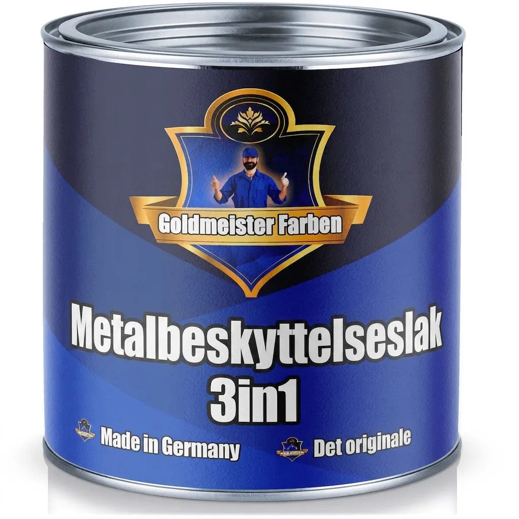 Goldmeister Farben 3-i-1 metalbeskyttelsesmaling i dåse, 'Made in Germany', originalen.