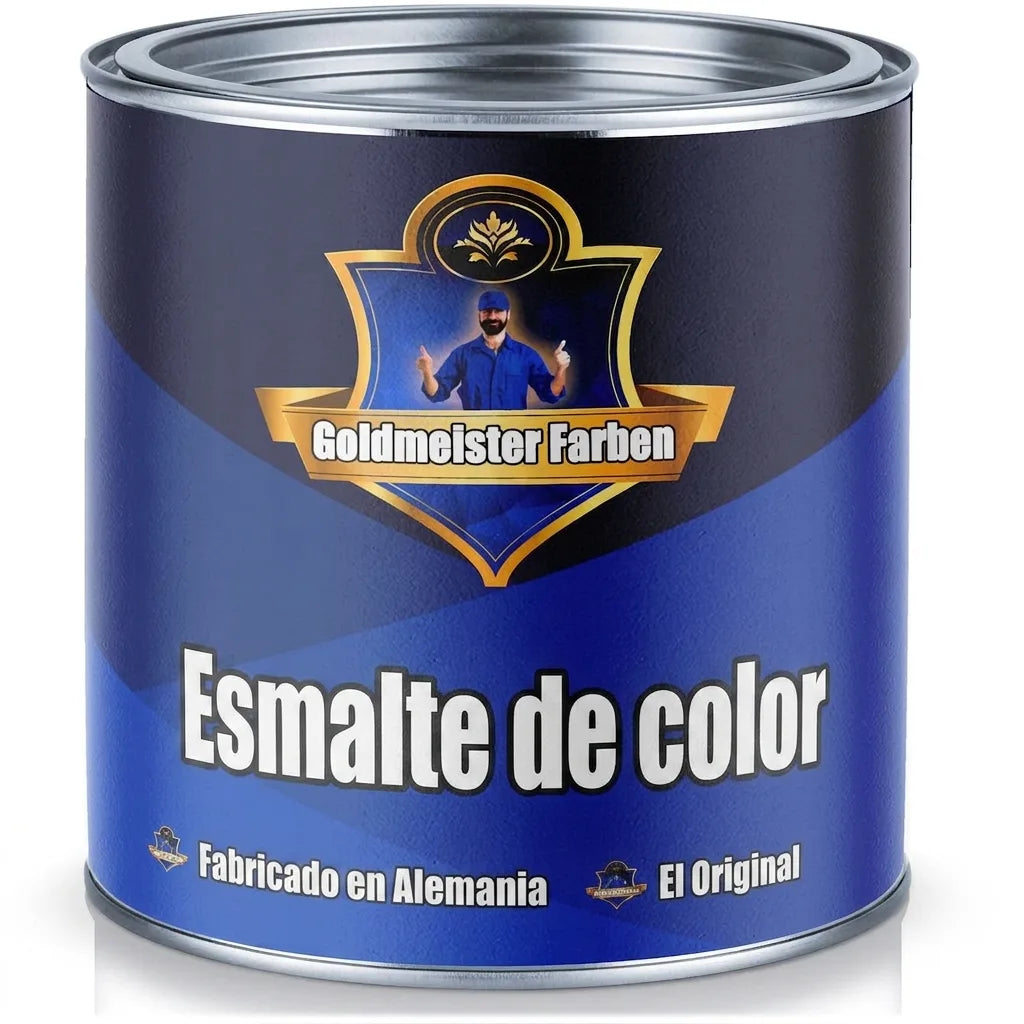 Bote de pintura azul Goldmeister Farben Buntlack. Pintura esmalte colorida, Made in Germany, Das Original.