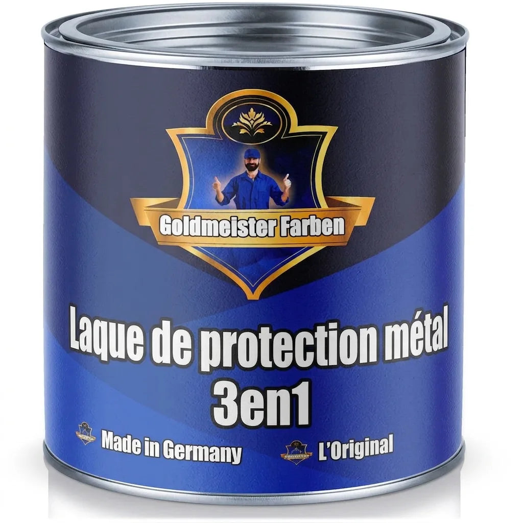 Pot de peinture Goldmeister Farben, laque de protection métal 3en1, Made in Germany.