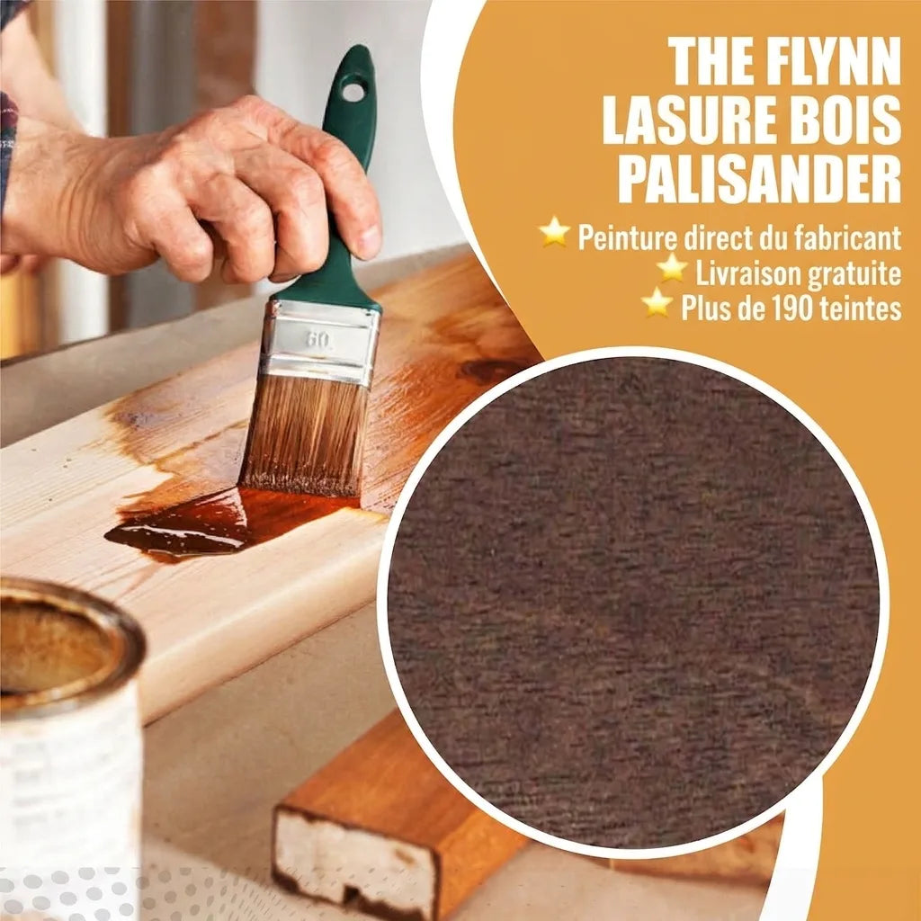 Main appliquant lasure bois THE FLYNN Palissandre. Échantillon couleur. Direct fabricant, livraison gratuite.